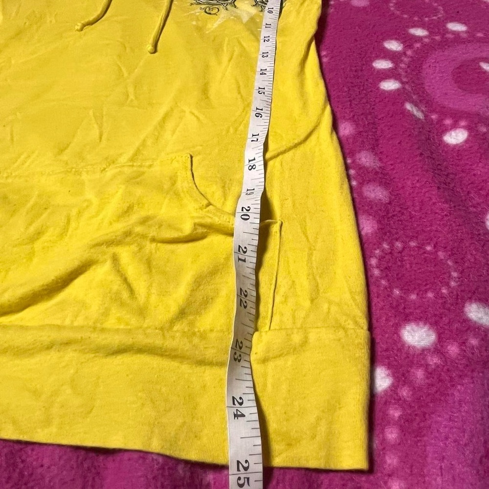 Y2k Yellow Grunge Hooded Short Sleeve Top Size Large Bling Bling - Picture 6 of 8